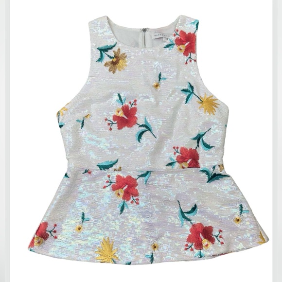 Endless Rose Sequin Embroidered Floral Peplum Tank Top Sleeveless Blouse Small - Picture 8 of 11